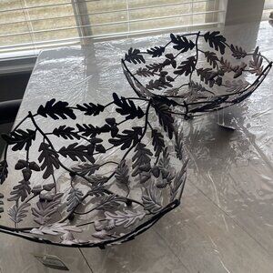 NEW Two Metal Leaf/Acorn Baskets / Bowls